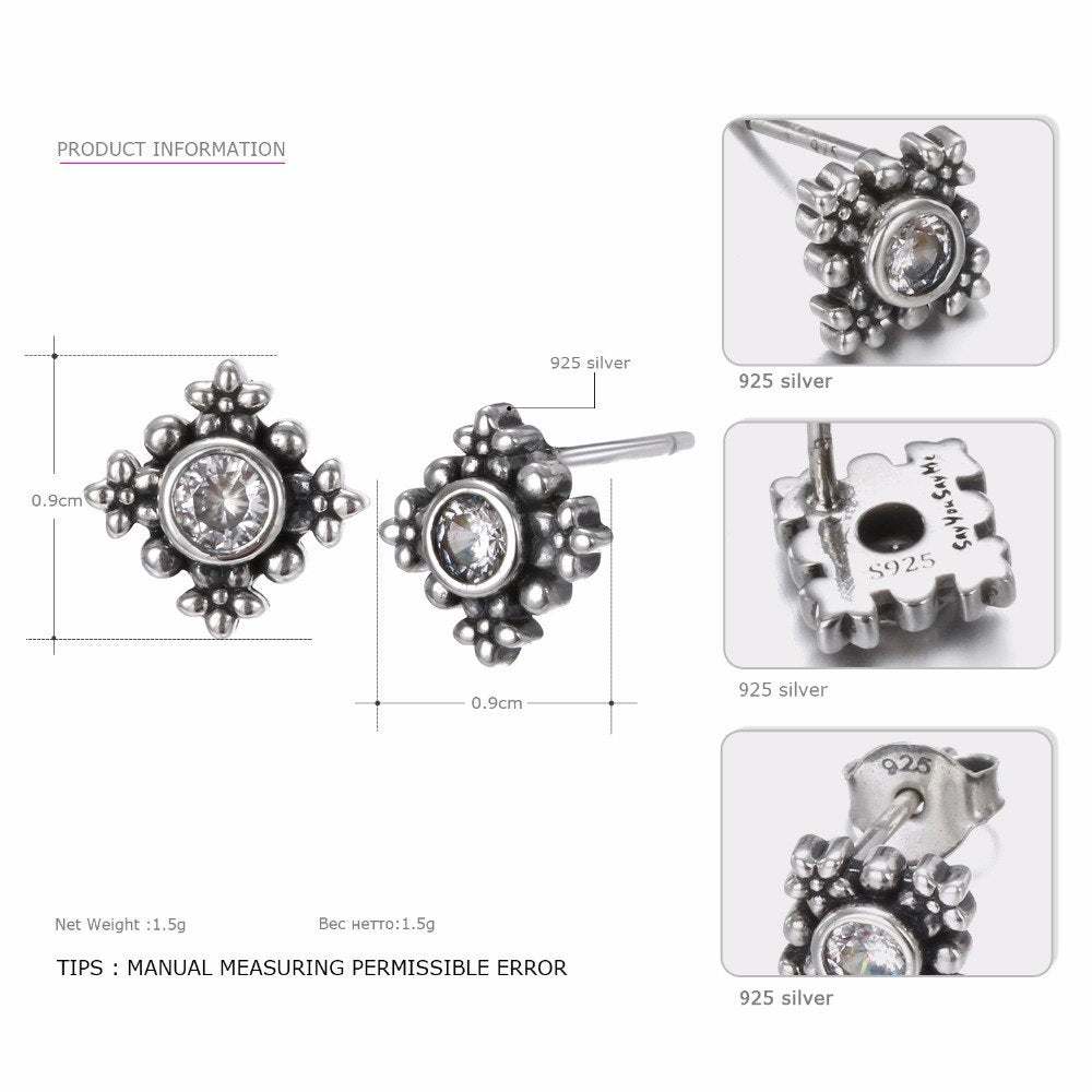 925 Sterling Silver Earrings Fine Jewelry SnowFlower Earrings Antique Stud Earrings for Women Dropshipping