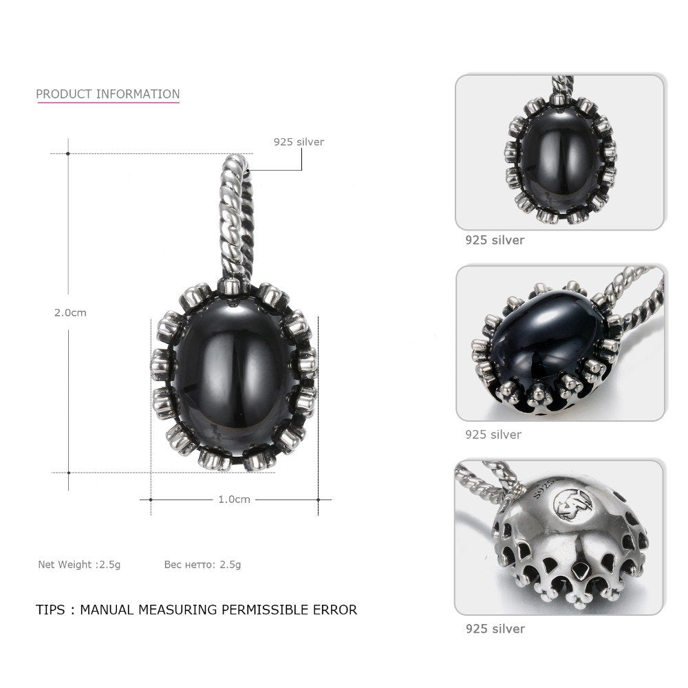 925 Sterling Silver Pendant Necklace Classic Black Glass Statement Pendant for Women Love Gifts Dropshipping
