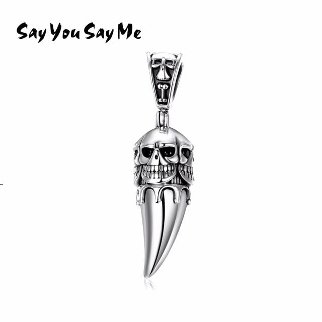 925 Sterling Silver Punk Style Wolf Tooth Shape Silver Skull Necklaces for Unisex Fine Jewelry Dropshipping