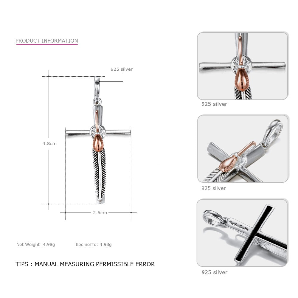 Romantic Cross Pendant Necklace 925 Sterling Silver Pendant Necklace For Women Trendy Fine Jewelry