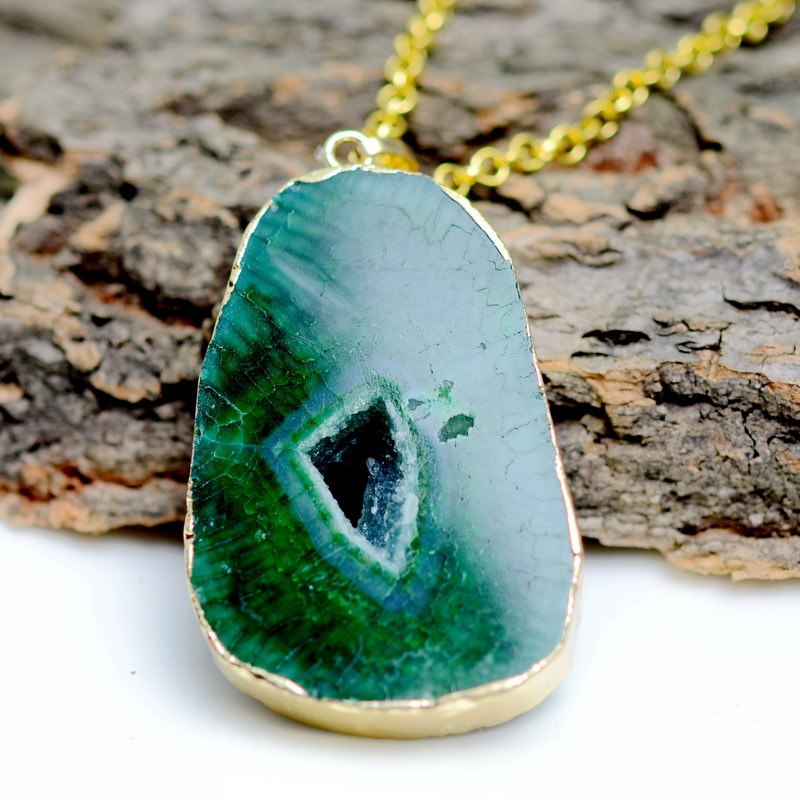 Cross Shape Natural Stone Crystal Pendant Necklace Drusy Geode Gem Stone Necklaces Women