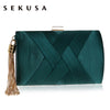 SEKUSA  Metal Tassel Lady Clutch Bag With Chain Shoulder Handbags Classical Style Small Purse Day Evening Clutch Bags