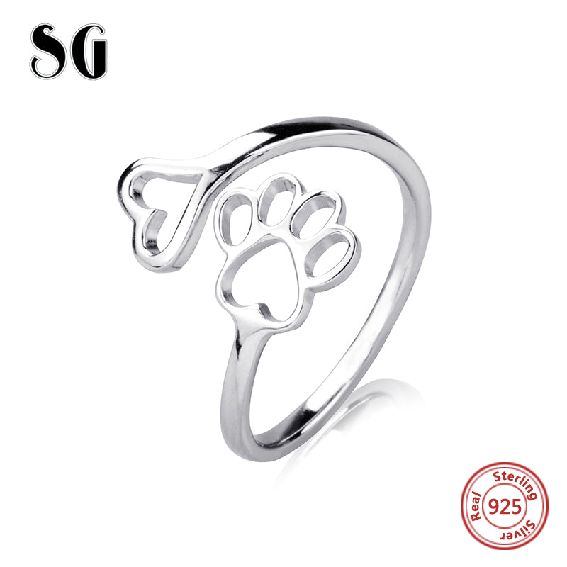 Authentic 100% 925 Sterling Silver Dog's claw & Heart Finger Ring for Women Sterling Silver Jewelry Gift Free Delivery