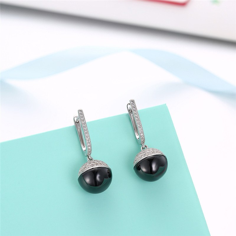 SH-CE019-BK, drop ball style, with black ceramic and AAA clean CZ earring,individuation best for Women, party or gift