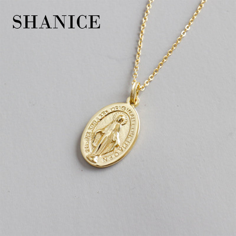 SHANICE 100% 925 Sterling Silver Gold Virgin Mary Pendant Necklace for Women/Girls Our Lady Jewelry Colar Cross Trendy Chain