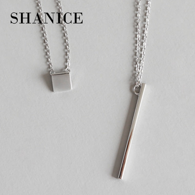 SHANICE 925 Sterling Silver Necklaces Pendants Geometric Long Square Short And Long Women Choker Necklace Kolye Collier