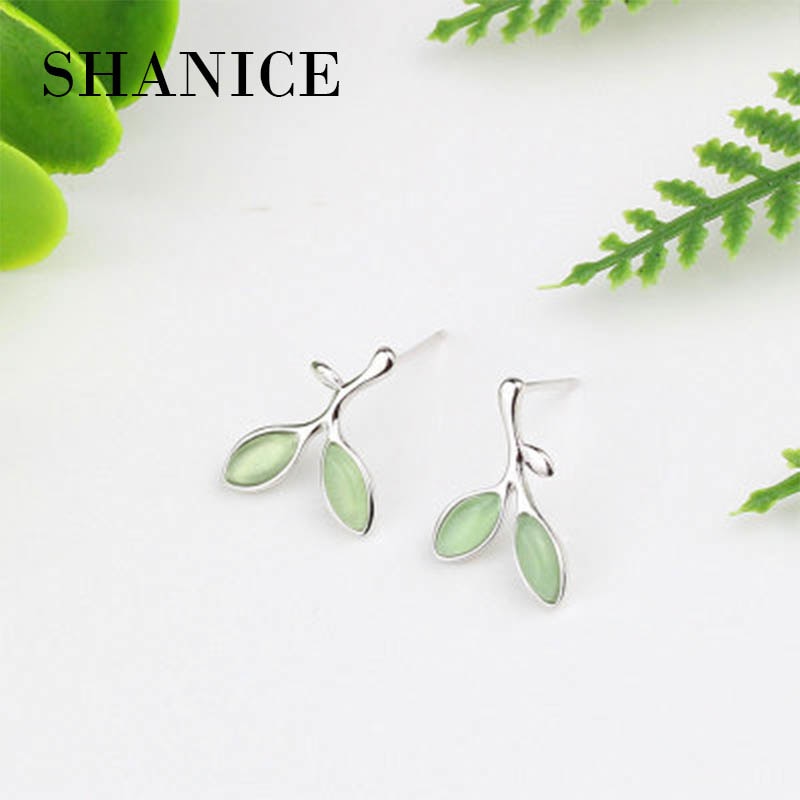 SHANICE Small Fresh 100% Real Pure 925 Sterling Silver Leave Stud Earrings Fashion Statement Co Jewelry for Women Charms Gift