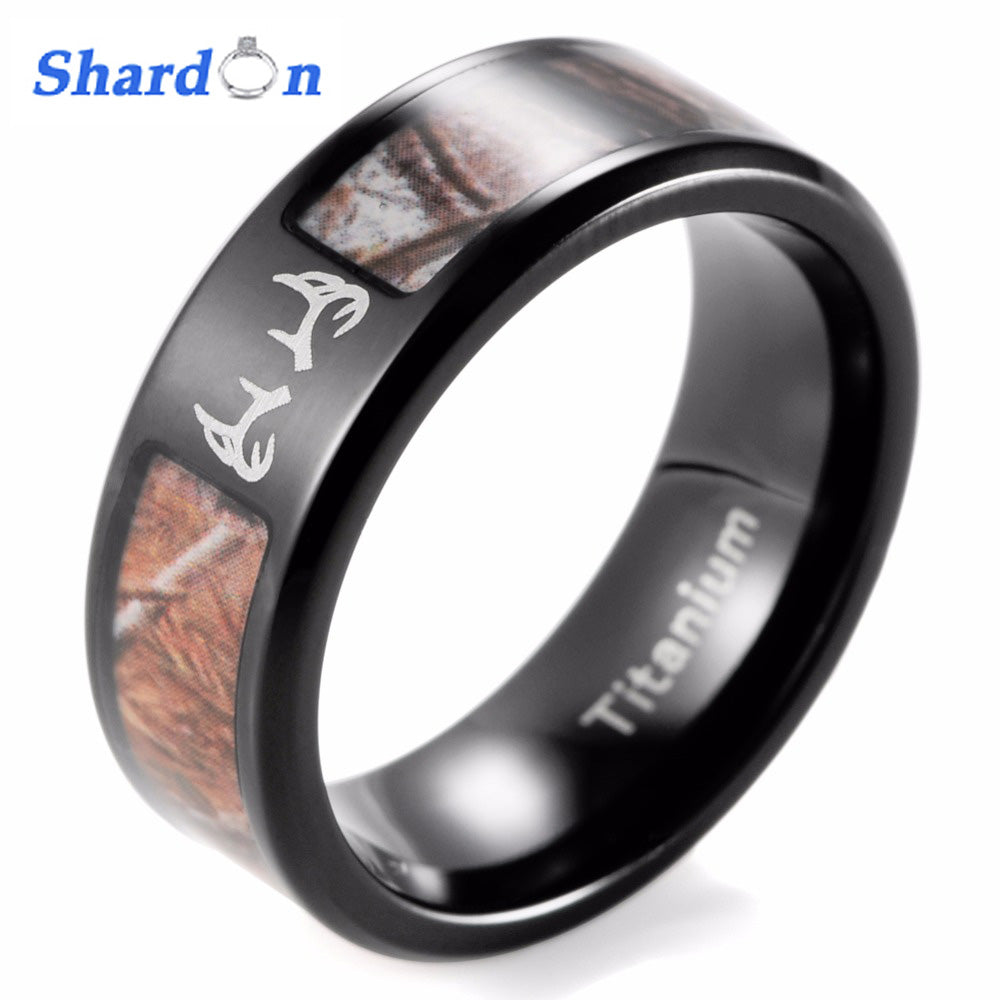 Outdoor Deer Camo Ring Men's Black Titanium Real tree Camo Engagement Wedding bands men rings big rings for women