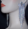 Luxury Sparkle Crystal AB Diamante Big Tassel Earrings Silver Rhinestone Long Drop Dangle Wedding Bridal Big Earrings