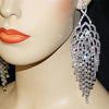 Luxury Sparkle Crystal AB Diamante Big Tassel Earrings Silver Rhinestone Long Drop Dangle Wedding Bridal Big Earrings