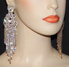 Luxury Sparkle Crystal AB Diamante Big Tassel Earrings Silver Rhinestone Long Drop Dangle Wedding Bridal Big Earrings
