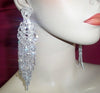 Luxury Sparkle Crystal AB Diamante Big Tassel Earrings Silver Rhinestone Long Drop Dangle Wedding Bridal Big Earrings