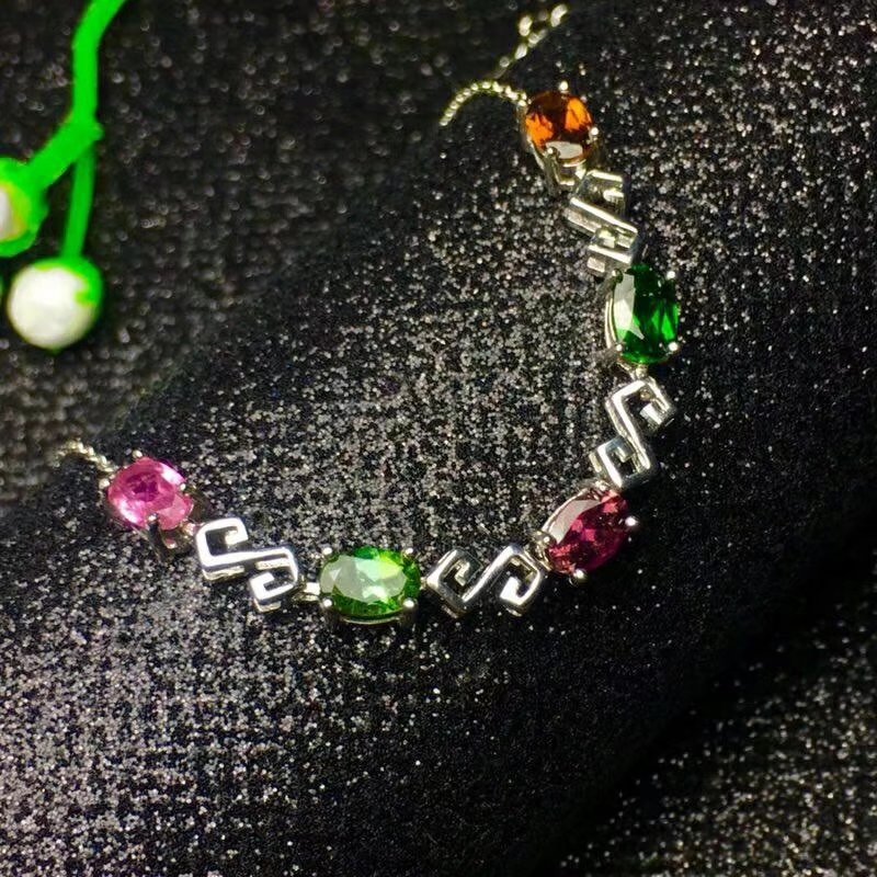 925 sterling silver Natural tourmaline bracelets classic fine Jewelry women wedding women   new ll040602agx