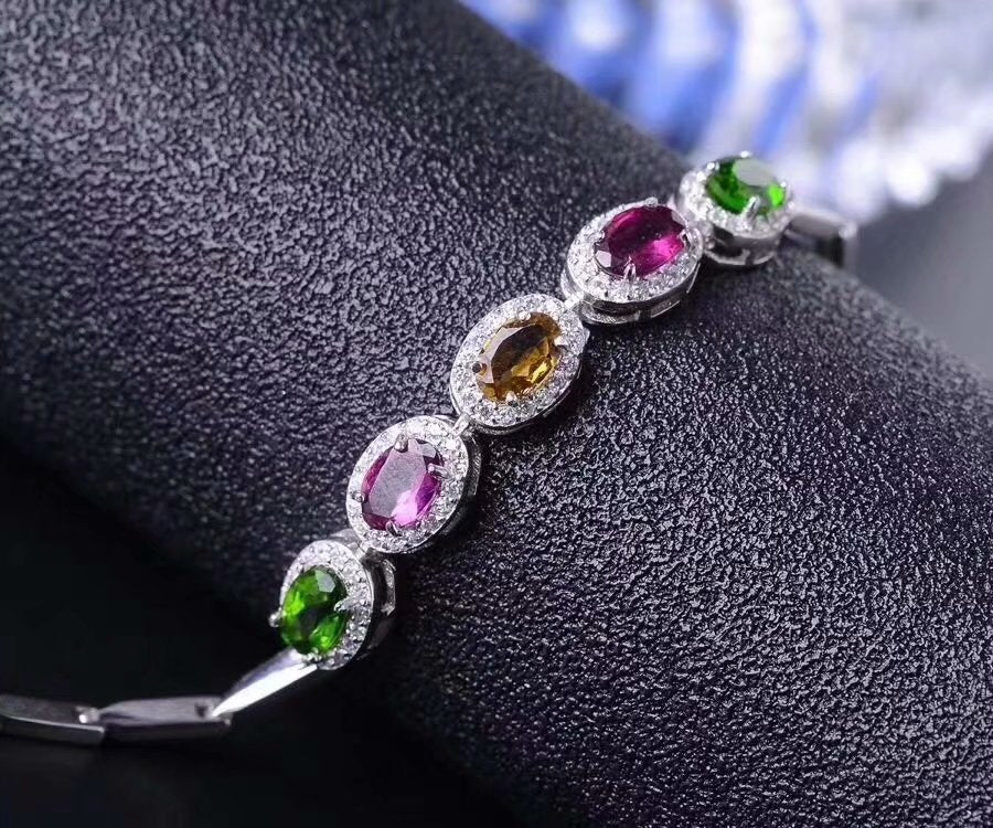 925 sterling silver Natural tourmaline bracelets classic fine Jewelry women wedding women   new xl040601agx
