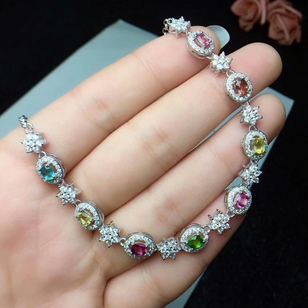 925 sterling silver Natural tourmaline bracelets new fine Jewelry women wedding trendy   party new cl030401agx