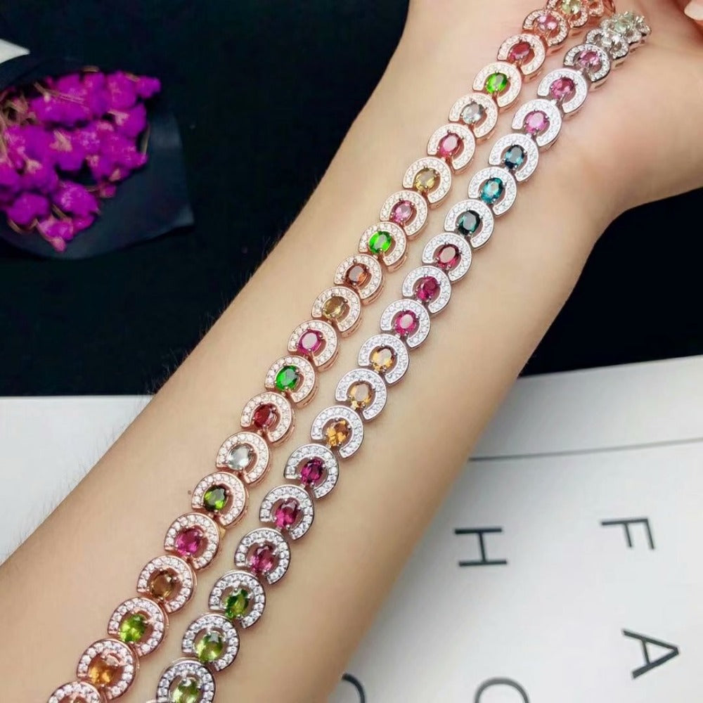 925 sterling silver Natural tourmaline bracelets new fine Jewelry women wedding trendy   yhl030409agx