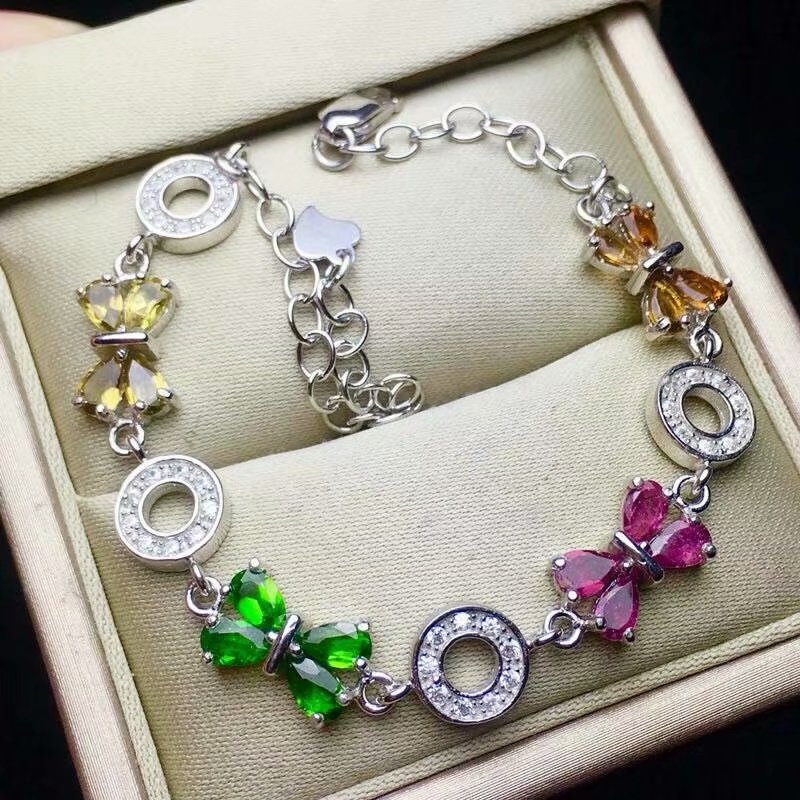 925 sterling silver Natural tourmaline bracelets rock hiphop fine Jewelry women wedding women   ll030501agx