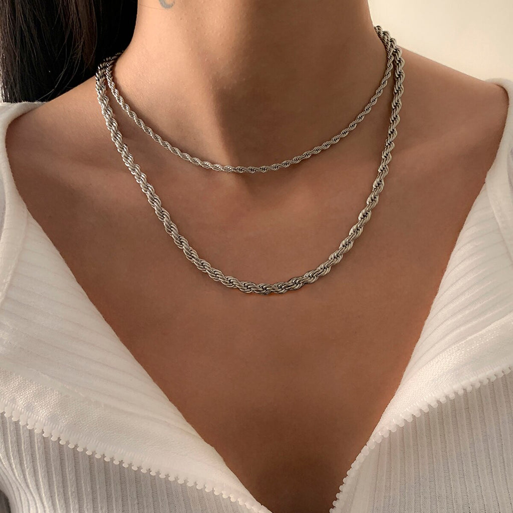 SHIXIN 2 Pce Layered Twisted Chain Choker Necklace Colar for Women Hiphop Gold/Silver Color Chunky Necklace 2021 Jewelry