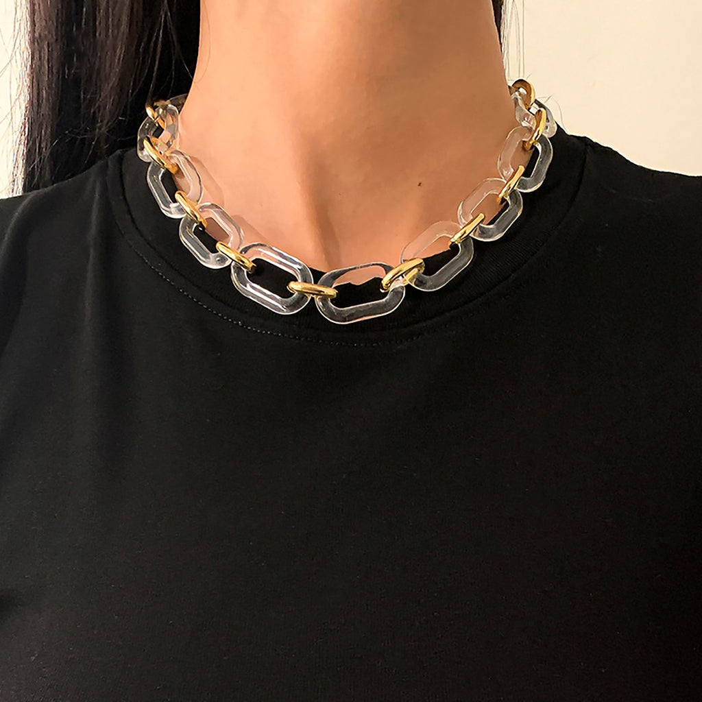SHIXIN Acrylic Chunky Short Chain Necklace on Neck Transparent/Gold Color Thick Choker Collar Necklace for Women Jewelry