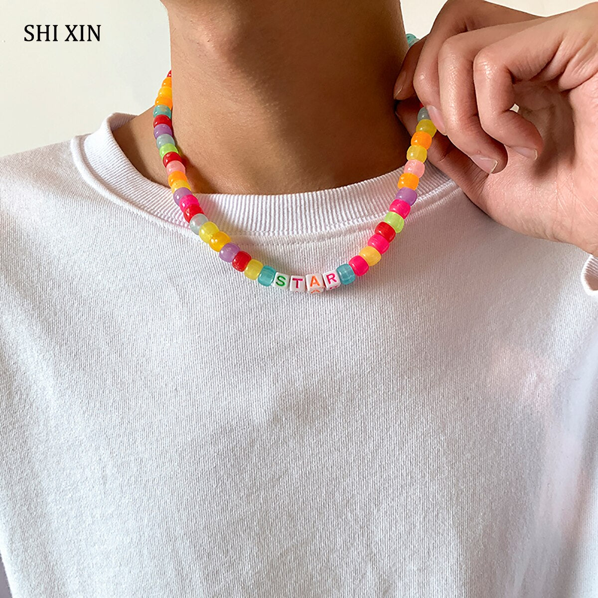 SHIXIN Bohemia Colorful Candy Beads Choker Necklace Men/Women Summer Rainbow Necklace 2022 Couples Jewelry on Neck Gifts