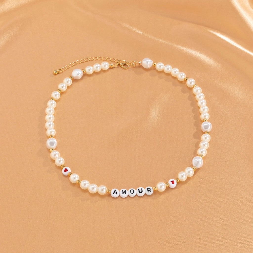 SHIXIN Bohemia Pearl Choker Necklace for Women/Men Summer Y2K Heart Gold Color Beads Necklace Jewelry for Neck Gift 2022