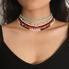 SHIXIN Colorful Beads Choker Necklace for Women  Rainbow Beaded Chain Around the Neck Necklaces Set Collier Femme Jewelry