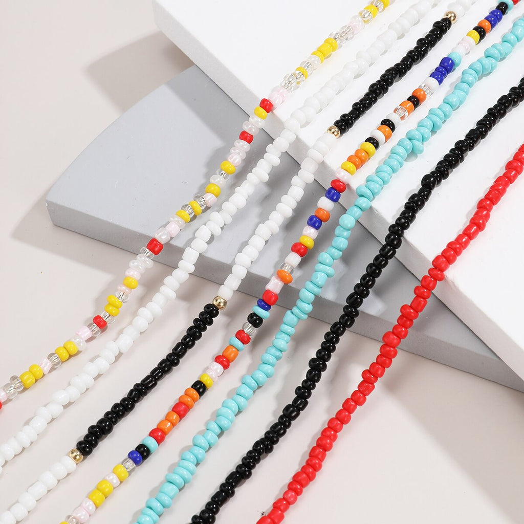 SHIXIN Colorful Beads Choker Necklace for Women  Rainbow Beaded Chain Around the Neck Necklaces Set Collier Femme Jewelry