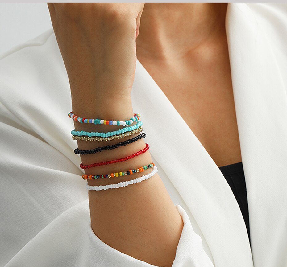 SHIXIN Colorful Beads Choker Necklace for Women  Rainbow Beaded Chain Around the Neck Necklaces Set Collier Femme Jewelry