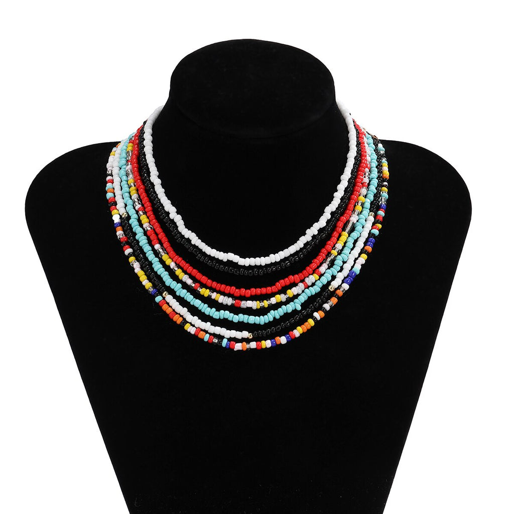 SHIXIN Colorful Beads Choker Necklace for Women  Rainbow Beaded Chain Around the Neck Necklaces Set Collier Femme Jewelry