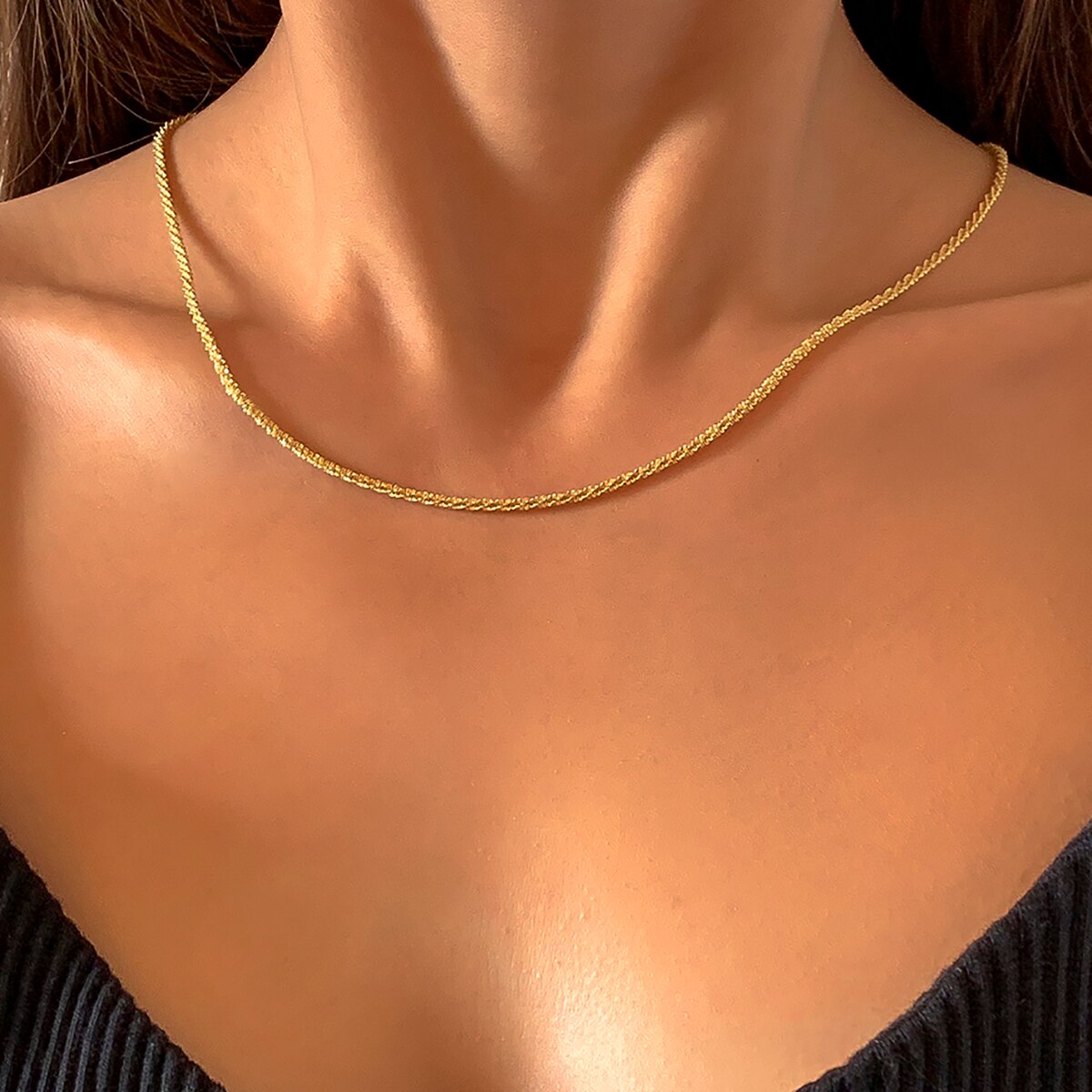 SHIXIN Copper Thin Smooth Chain Thin Chain Choker Necklace for Women Shiny Gothic Necklace Chain Femme 2021 Jewelry Gift