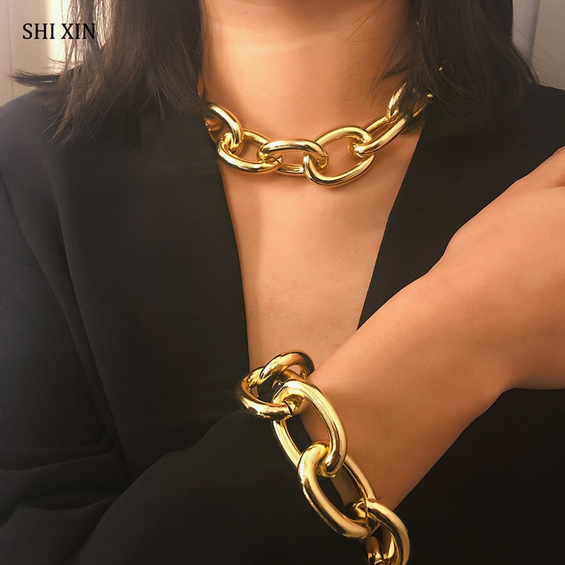 SHIXIN Exaggerated Cuban Thick Chain Choker Necklaces for Women Jewelry Statement Neck Chains Collier Female Accessories