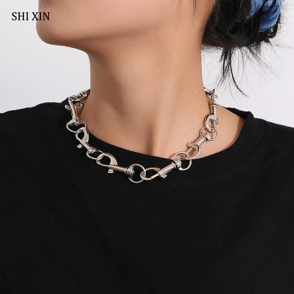 SHIXIN Hip Hop Big Lobster Clasp Short Choker Necklace for Women/Men Punk Choker Colar 2021 Necklace on the Neck Jewelry
