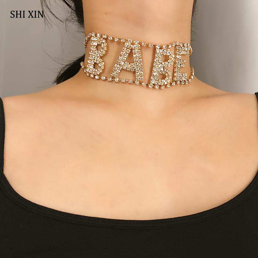 SHIXIN Hip Hop Big Necklace Women Crystal BABY Letter Necklace  Rhinestone Choker Necklace Jewelry Collier Chocker
