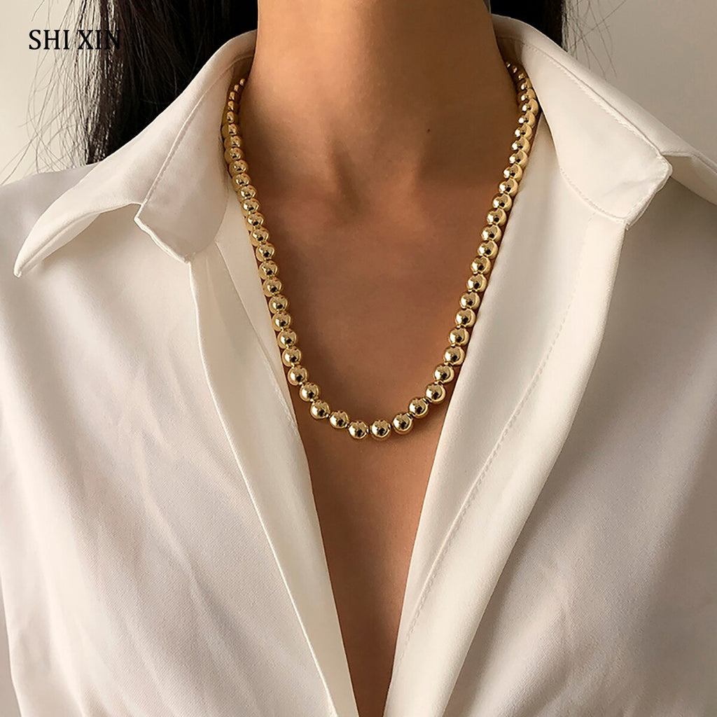 SHIXIN Hip Hop CCB Material Beads Choker Necklace Collar for Women Gold/Silver Color Beaded Necklaces Chain on Neck 2021