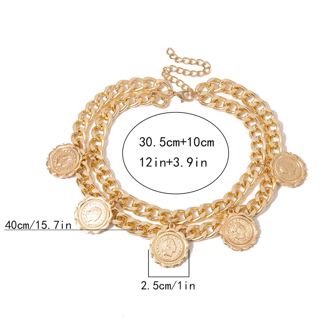 SHIXIN Hip Hop Chunky Necklace for Women Punk Layered Chain Choker Necklaces Vintage Coin Pendant Necklaces 2021 Jewelry