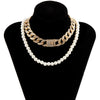 SHIXIN Hip Hop Iced Out Link Chain Necklace on the Neck Rhinestone/Pearl Choker Necklace for Women/Men Statement Jewelry Collier