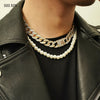 SHIXIN Hip Hop Iced Out Link Chain Necklace on the Neck Rhinestone/Pearl Choker Necklace for Women/Men Statement Jewelry Collier