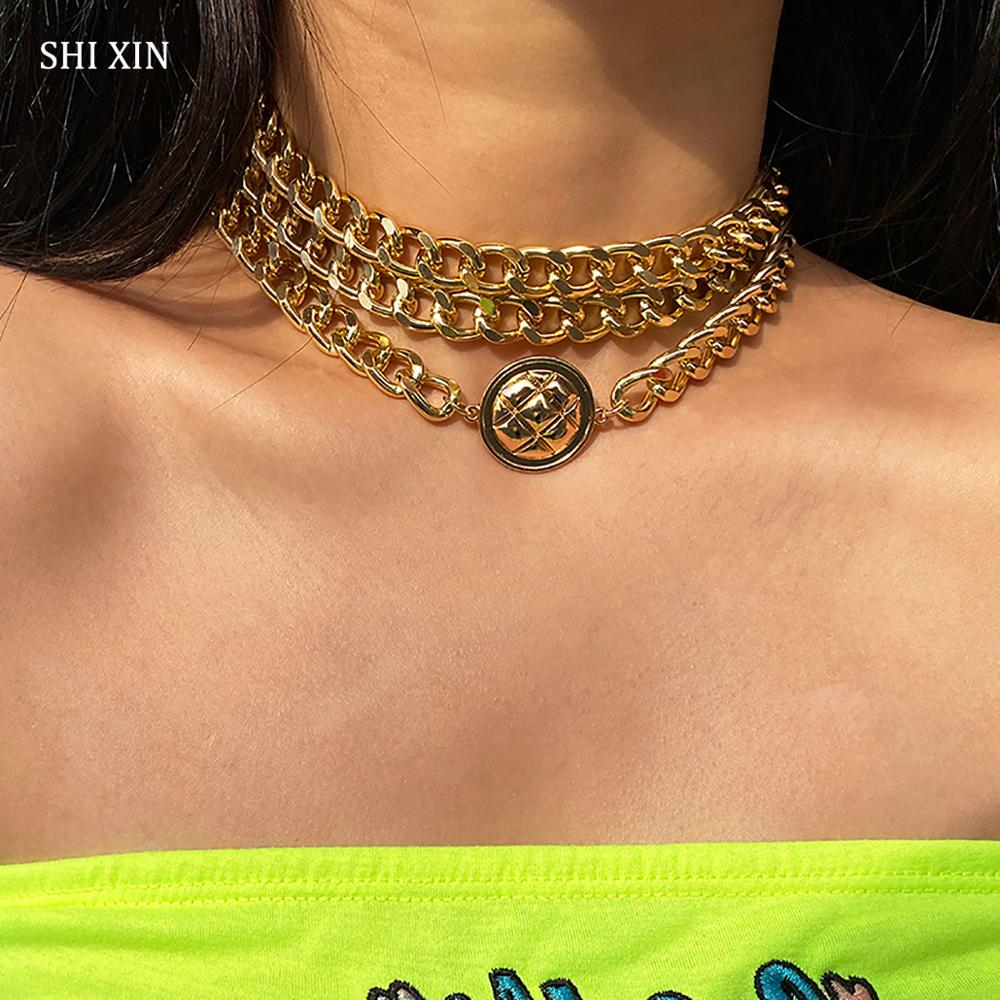 SHIXIN Hip Hop Layered Short Choker Necklace for Women Punk Chunky Chains Necklaces 2021 Statement Jewelry Choker Collar