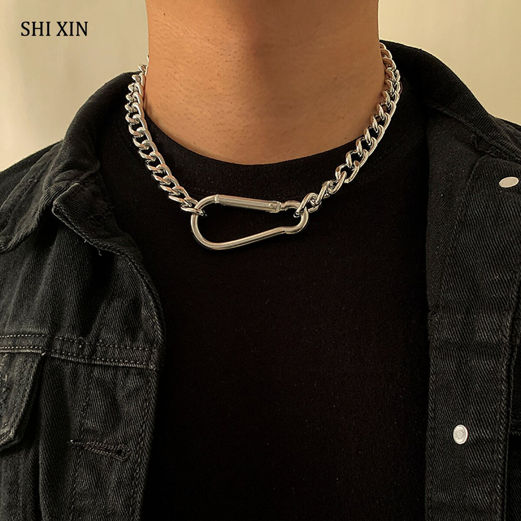 SHIXIN Hip Hop Thick Cuban Link Chain Necklace Men Punk Silver Color Chunky Choker Necklace Colar for Women 2021 on Neck Jewelry