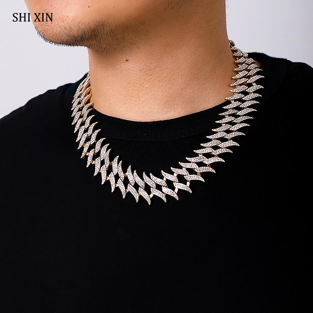 SHIXIN Hiphop Iced Out Chain Necklace Men/Women Short Rhinestone Choker Colar Neck Chain Necklace Statement Jewelry Collier 2021