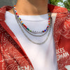 SHIXIN Layered Thin Chain With Beads Necklace for Men Women Boho Multicolor Acrylic Letter Choker Necklace Jewelry  2022