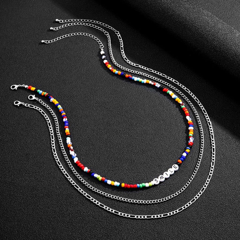SHIXIN Layered Thin Chain With Beads Necklace for Men Women Boho Multicolor Acrylic Letter Choker Necklace Jewelry  2022