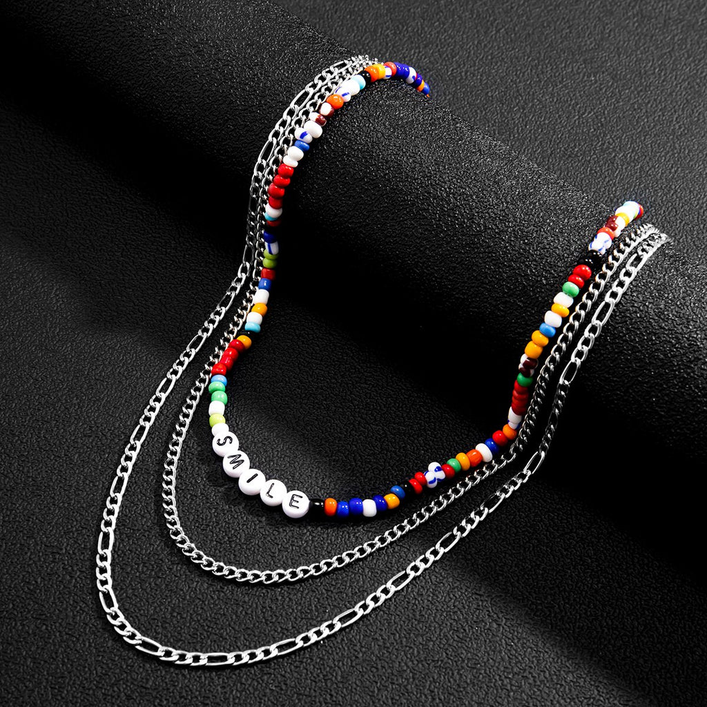 SHIXIN Layered Thin Chain With Beads Necklace for Men Women Boho Multicolor Acrylic Letter Choker Necklace Jewelry  2022
