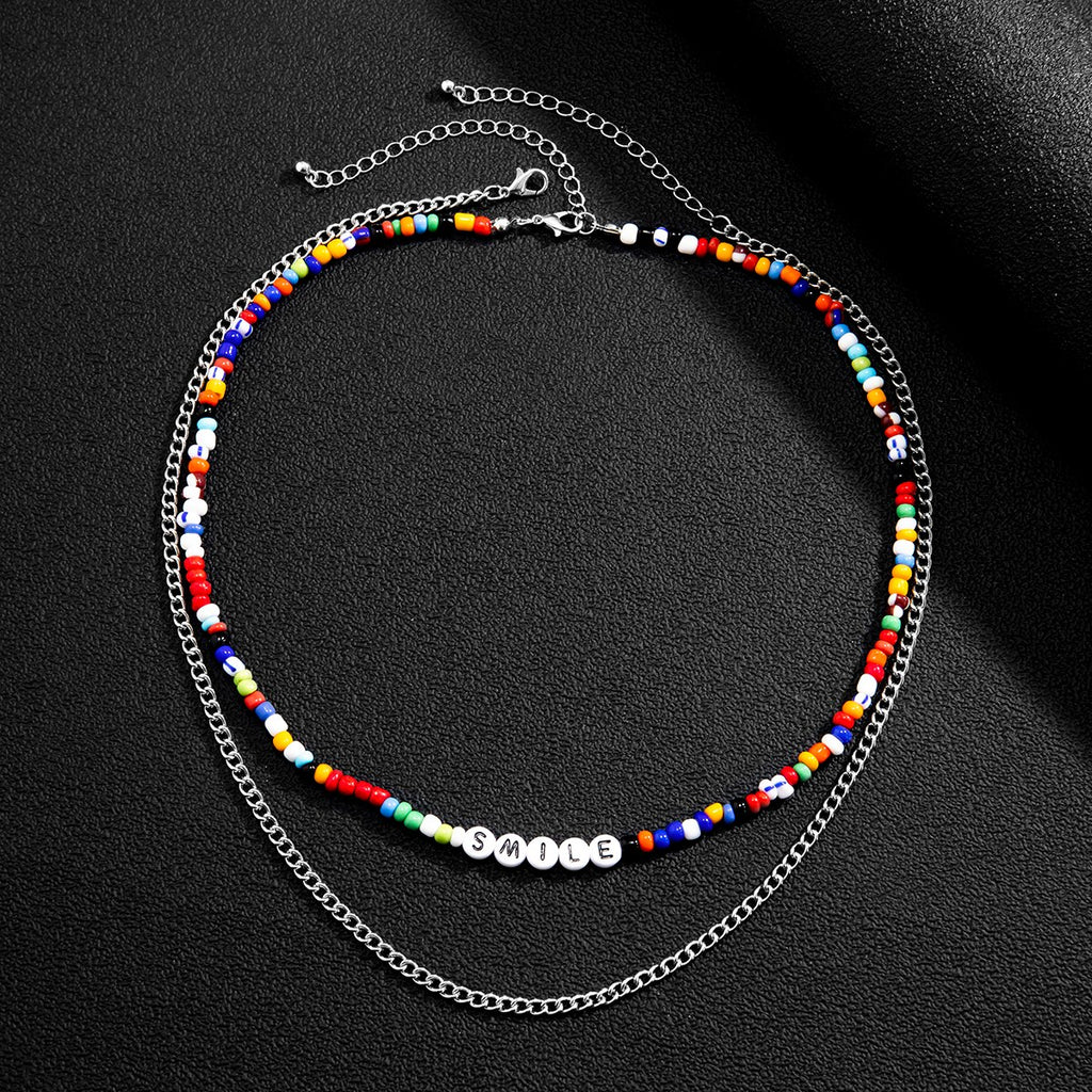SHIXIN Layered Thin Chain With Beads Necklace for Men Women Boho Multicolor Acrylic Letter Choker Necklace Jewelry  2022
