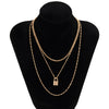 SHIXIN Multi Layered Small Beads Chains with Lock Pendant Necklace for Women/Men Gold/Silver Color Padlock Necklaces on the Neck