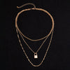 SHIXIN Multi Layered Small Beads Chains with Lock Pendant Necklace for Women/Men Gold/Silver Color Padlock Necklaces on the Neck