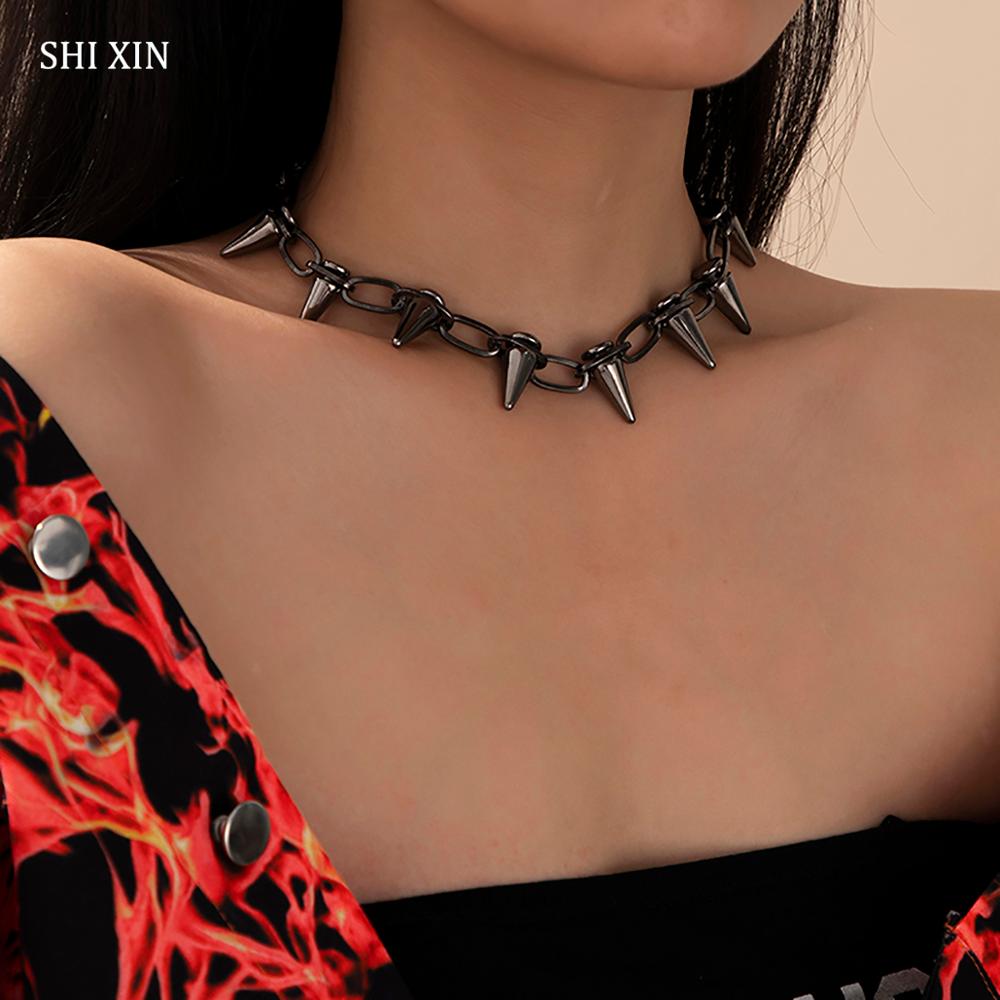SHIXIN Punk Chunky Chain With Bullet Pendants Necklace for Women/Men Hip Hop Choker Necklaces Colar on Neck 2021 Jewelry