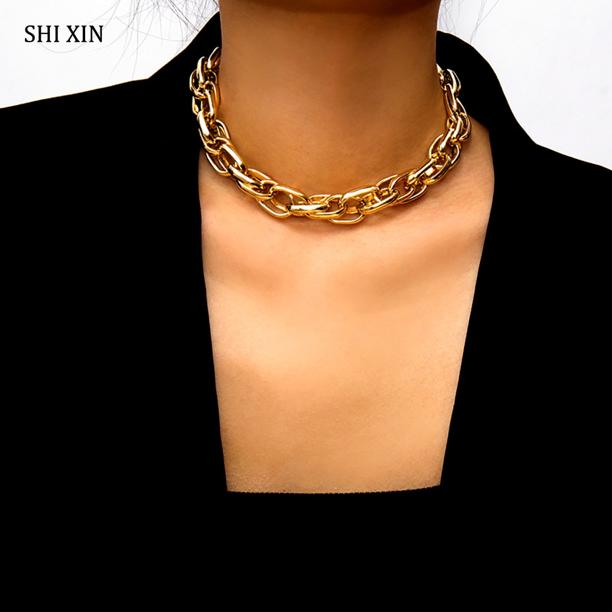 SHIXIN Punk Exaggerated Heavy Metal Big Thick Chain Choker Necklace Women Goth Night Club Jewelry Female Chocker Collier