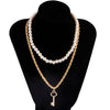 SHIXIN Punk Layered Chain With Key Pendant Necklace Men Short Pearl Choker Necklace for Women Jewelry for Neck 2022 Gift