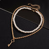SHIXIN Punk Layered Chain With Key Pendant Necklace Men Short Pearl Choker Necklace for Women Jewelry for Neck 2022 Gift
